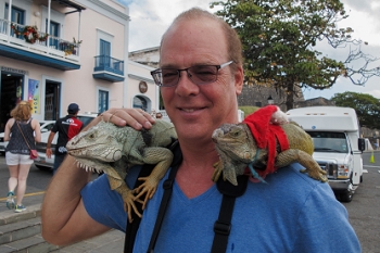 Craig with iguanas, San Juan, Puerto Rico<br>December 19, 2015