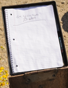 People write their thoughts in a notebook at the memorial site.  Periodically the notebooks are collected and given to the families of the victims to read.