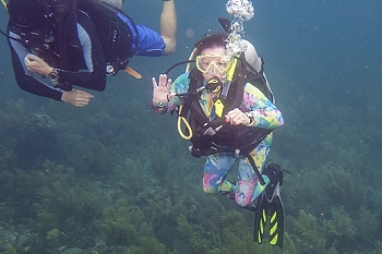 Teresa says hi during a training dive<br>September 28, 2015