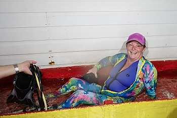 Teresa got picked up and dropped in the dunk tank as a new PADI Open Water diver.<br>September 28, 2015