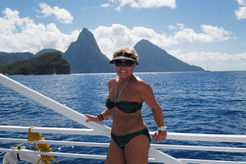 Connie's snorkeling trip in St Lucia, Pitons in the background<br>December 16, 2015