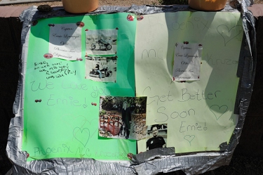A large get-well card left at the accident site.