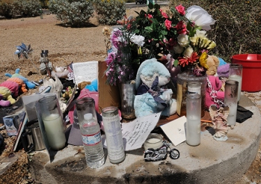 Many items have been left in memoriam to those killed and injured at the March 25, 2010 accident site at 27th Drive and Carefree Highway. 