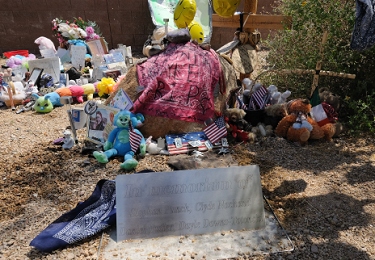 Items left by passersby in memoriam of those involved in the horrific accident on March 25, 2010. 