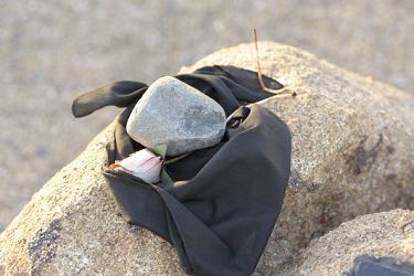 March 23, 2011.  A faded artificial flower lies at the memorial site.