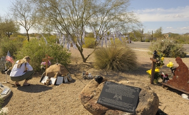 People stop by the memorial all the time.