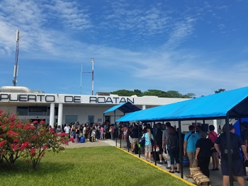 Three planes landed at the same time and overwhelmed the customs system. 1.5 hours just to get to that door in the building.  Customs line filled the hall inside.<br>September 24, 2016