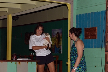 Jeanna and Kayn with the Reef House cat<br>September 26, 2016