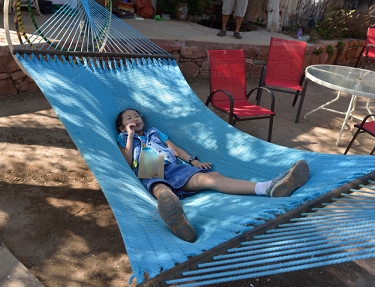 February 7, 2013<br>Jade kicks back during a visit to the Chocola Tea in Sedona for some much-appreciated 'world's best' chocolate.